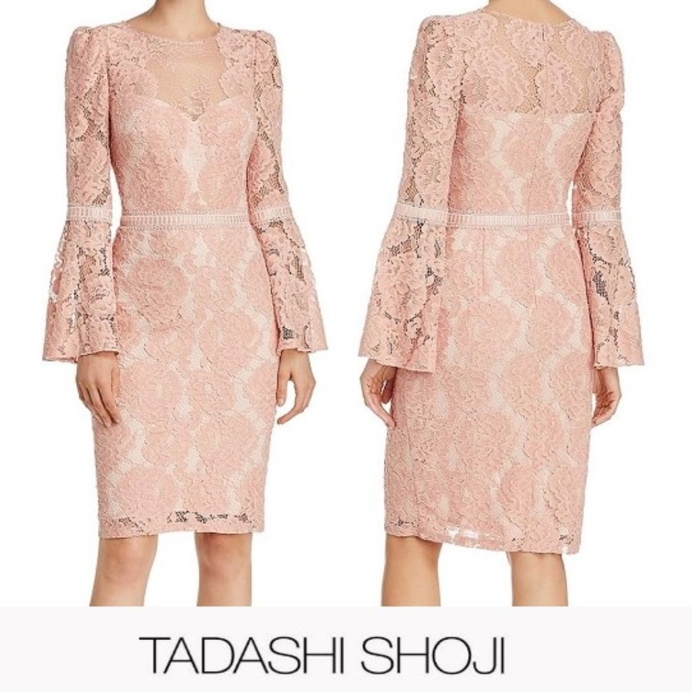 TADASHI SHOJI Lace Bell Sleeve Evening Dress